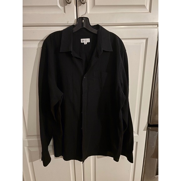 GAP Mens Standard Fit Linen Cotton Blend Black Long Sleeve Shirt - Picture 1 of 3